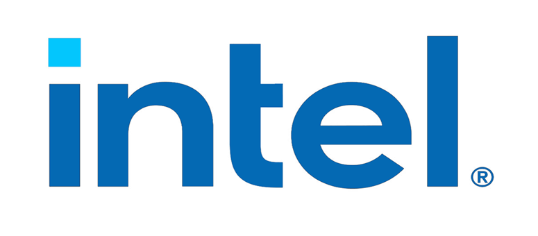 Logo Intel in blue colour letters