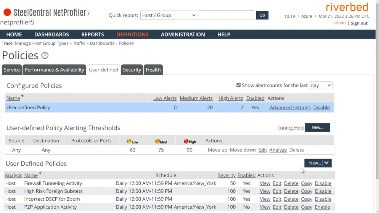 screen shot netprofiler monitoring high risk subnets