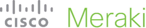 Cisco Meraki logo representation with grey and parrot green letters