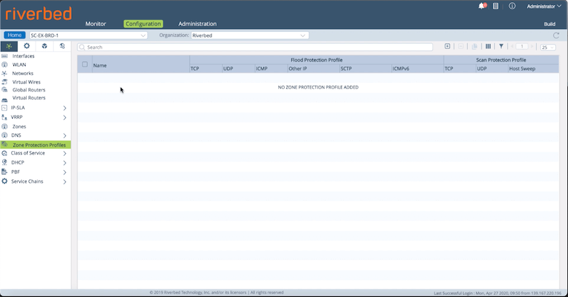 Zone Protection Configuration Tab